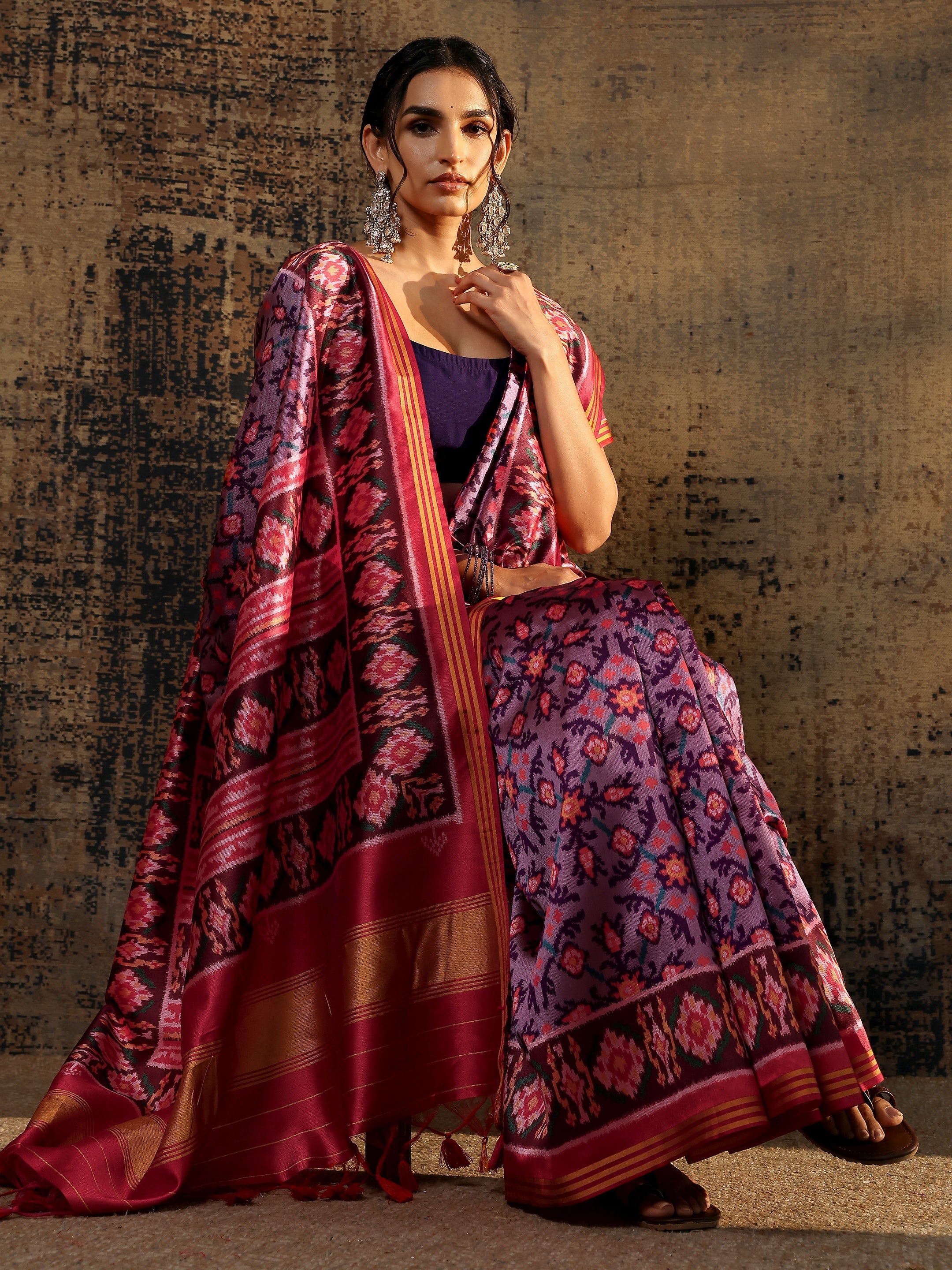 libas Lavender Abstract Printed Silk Saree With Unstitched Blouse Piece-picture-33
