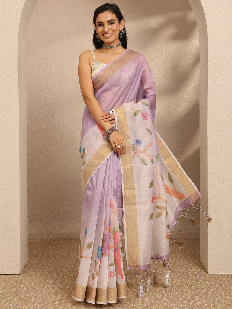 Libas Lavender Embellished Silk Blend Saree With Unstitched Blouse Piece