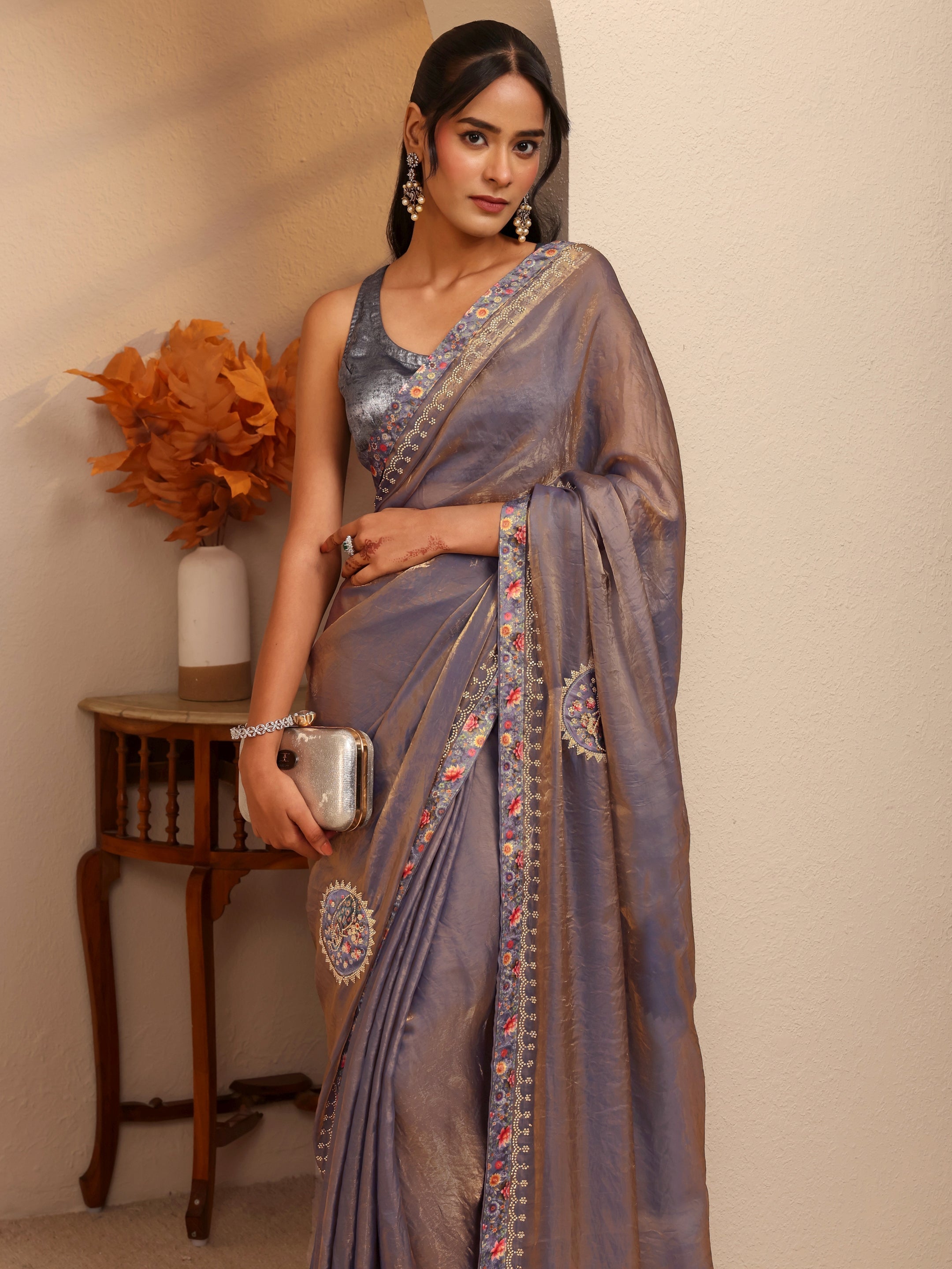 libas Lavender Embellished Tissue Saree-picture-28