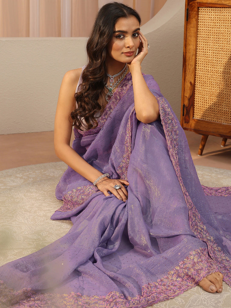 Libas Lavender Embellished Tissue Saree