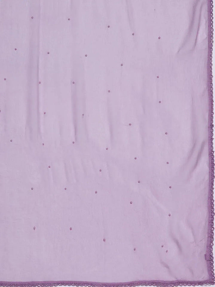 Lavender Embroidered Cotton Straight Kurta With Trousers & Dupatta - Libas