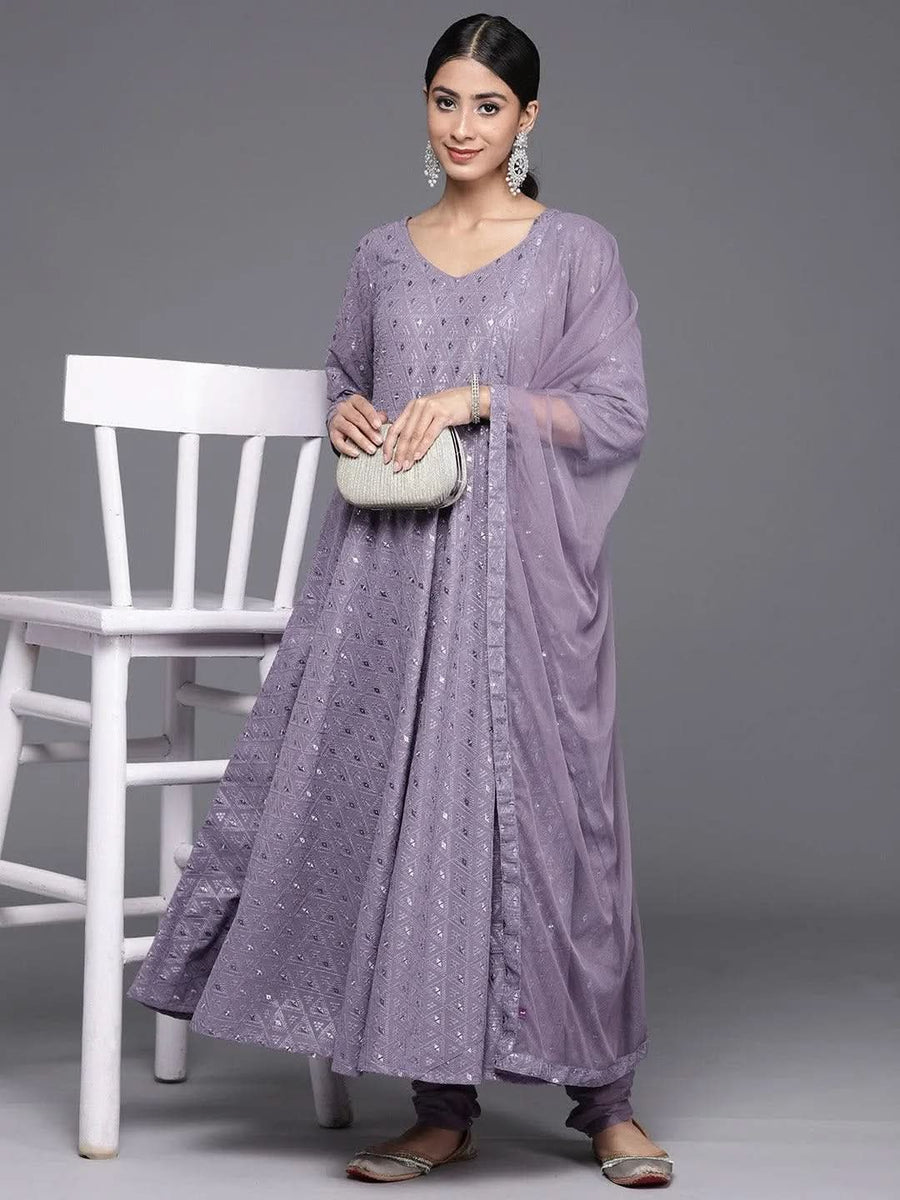 Black Yoke Design Georgette Anarkali Kurta With Churidar & Dupatta
