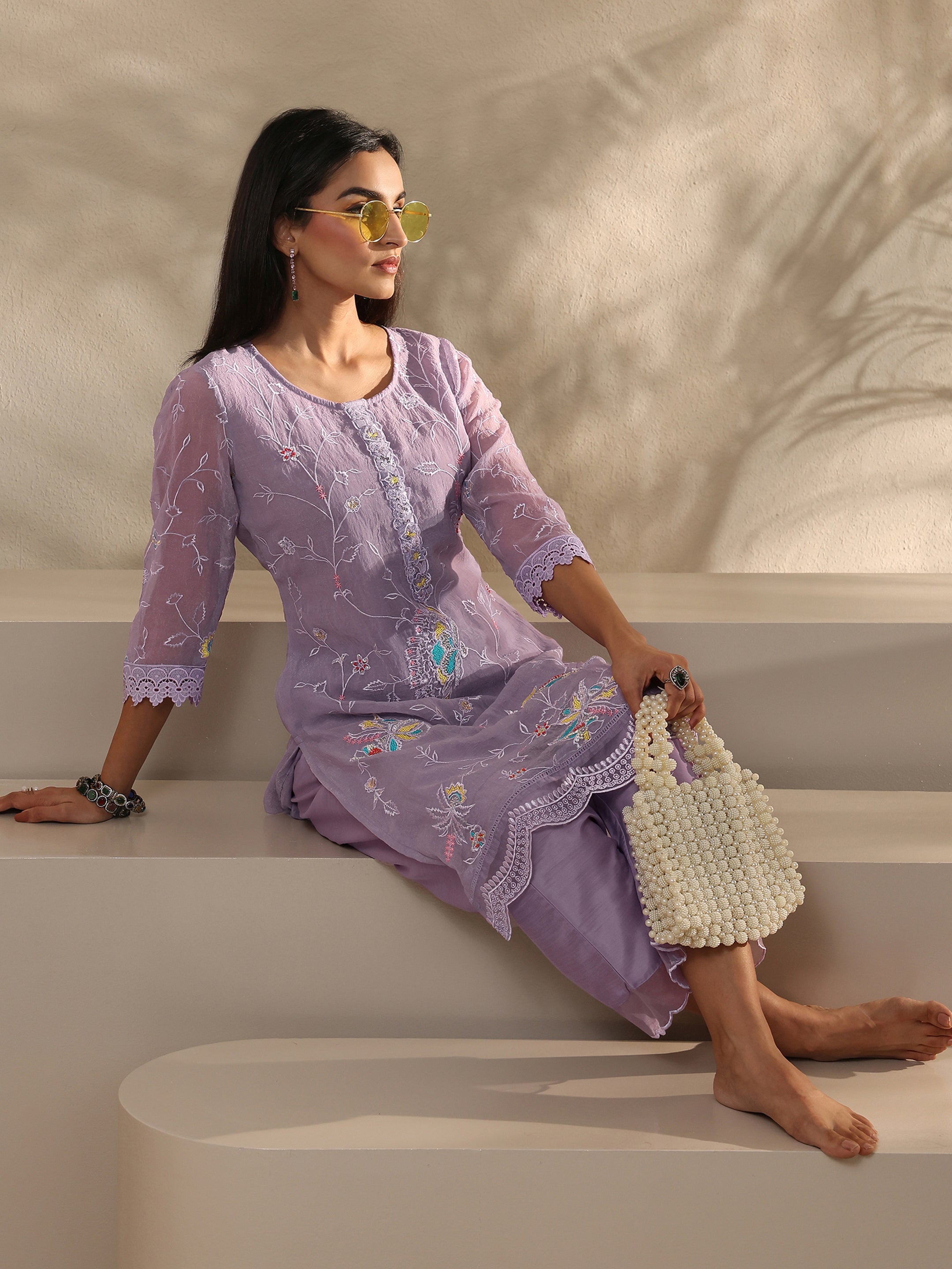 libas Lavender Embroidered Organza Kurta Set-picture-43