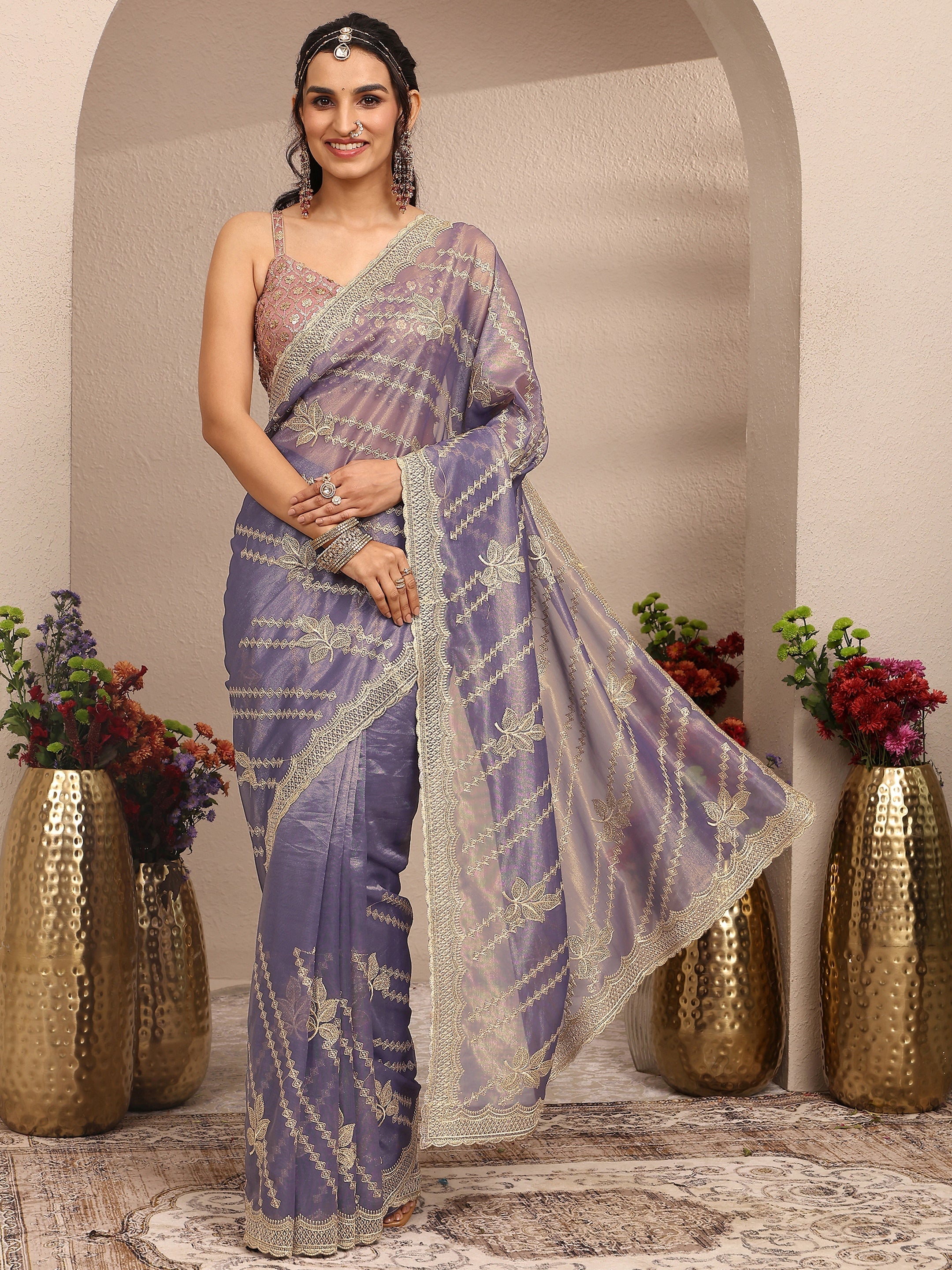 libas Lavender Embroidered Organza Saree With Unstitched Blouse Piece-picture-11