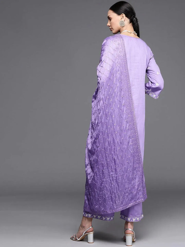 Lavender Embroidered Silk Blend Suit Set - Libas