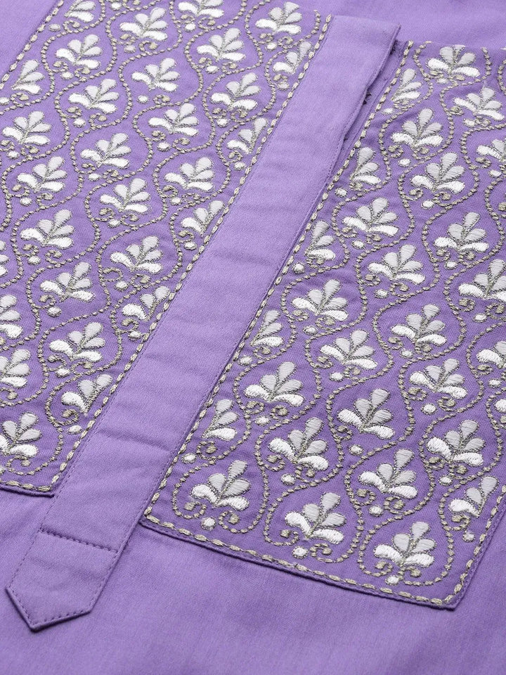 Lavender Embroidered Silk Blend Suit Set - Libas