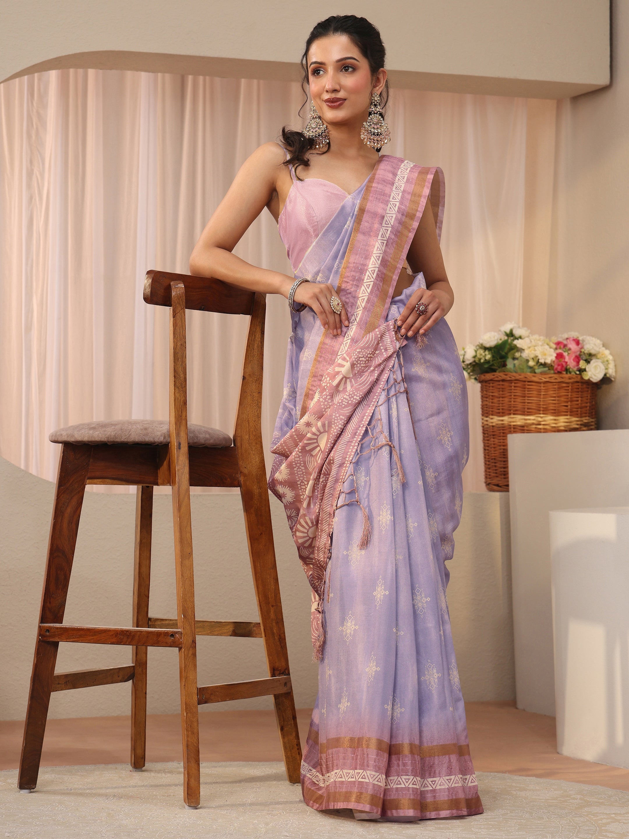 libas Lavender Ethnic Motif Printed Silk Blend Saree-picture-63