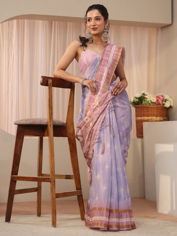 Lavender Ethnic Motif Printed Silk Blend Saree
