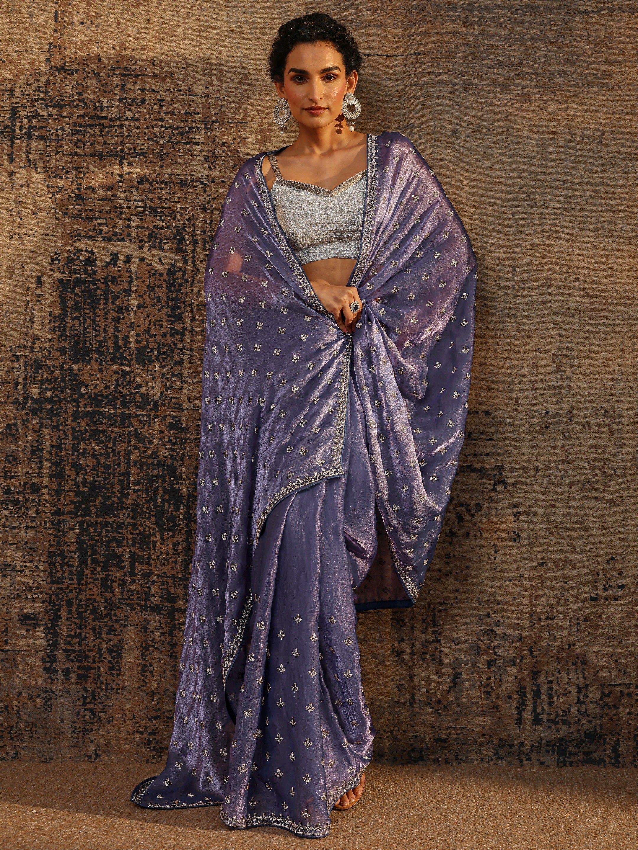 libas Lavender Floral Embellished Satin Saree With Unstitched Blouse Piece-picture-38