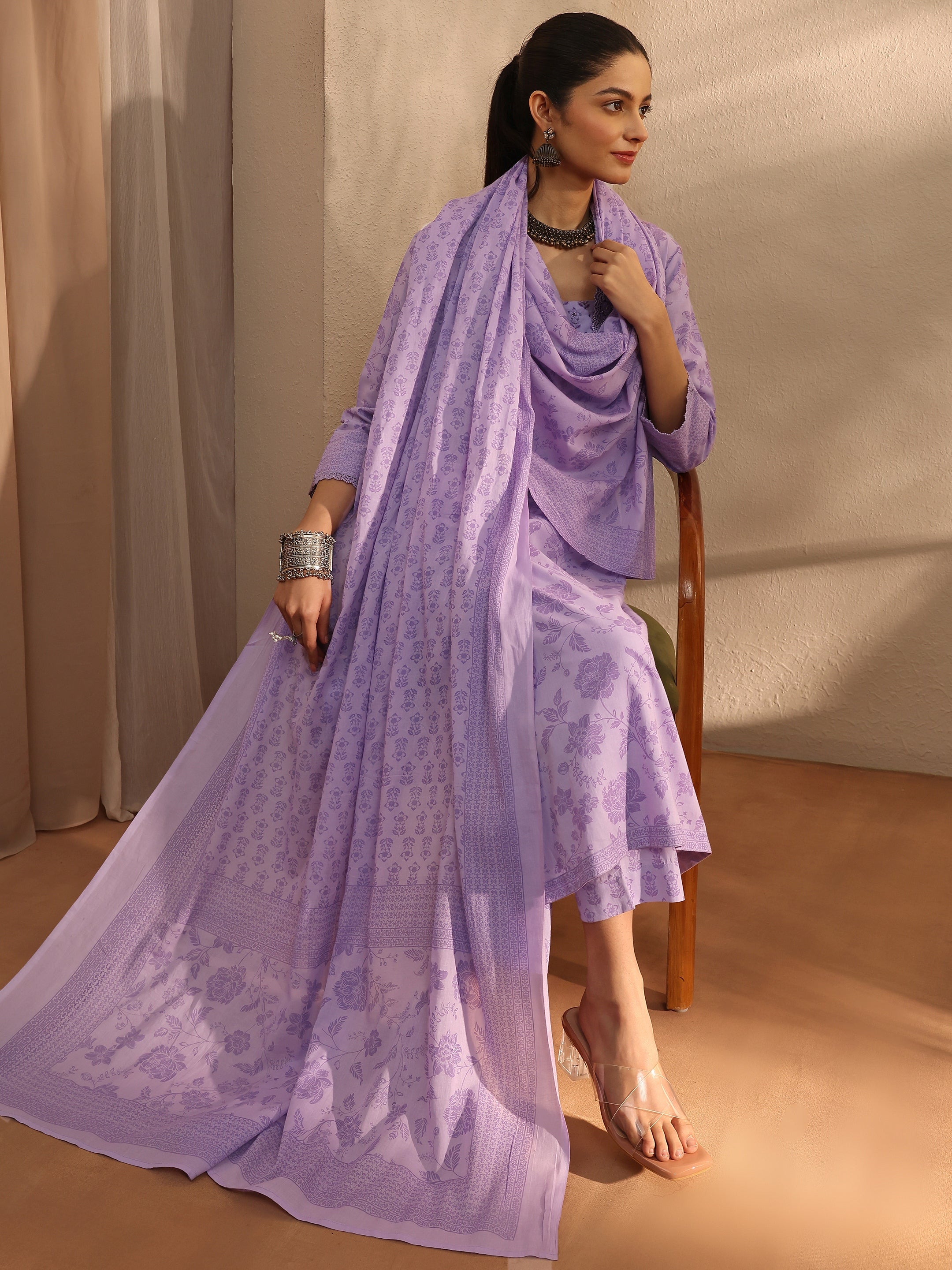 libas Lavender Floral Printed Cotton Blend Straight Suit Set With Dupatta-picture-14