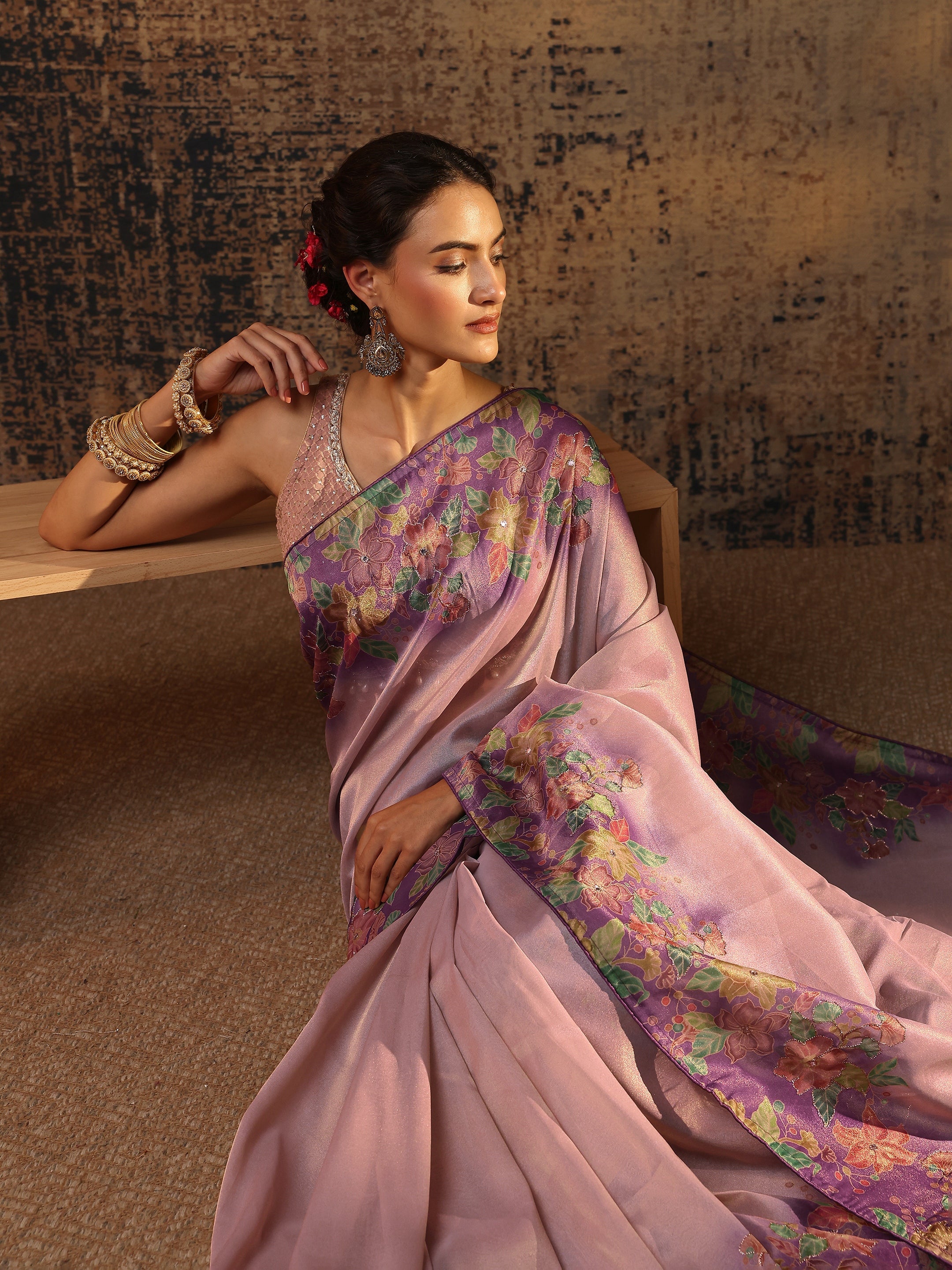 libas Lavender Floral Solid Tissue Saree With Unstitched Blouse Piece-picture-26