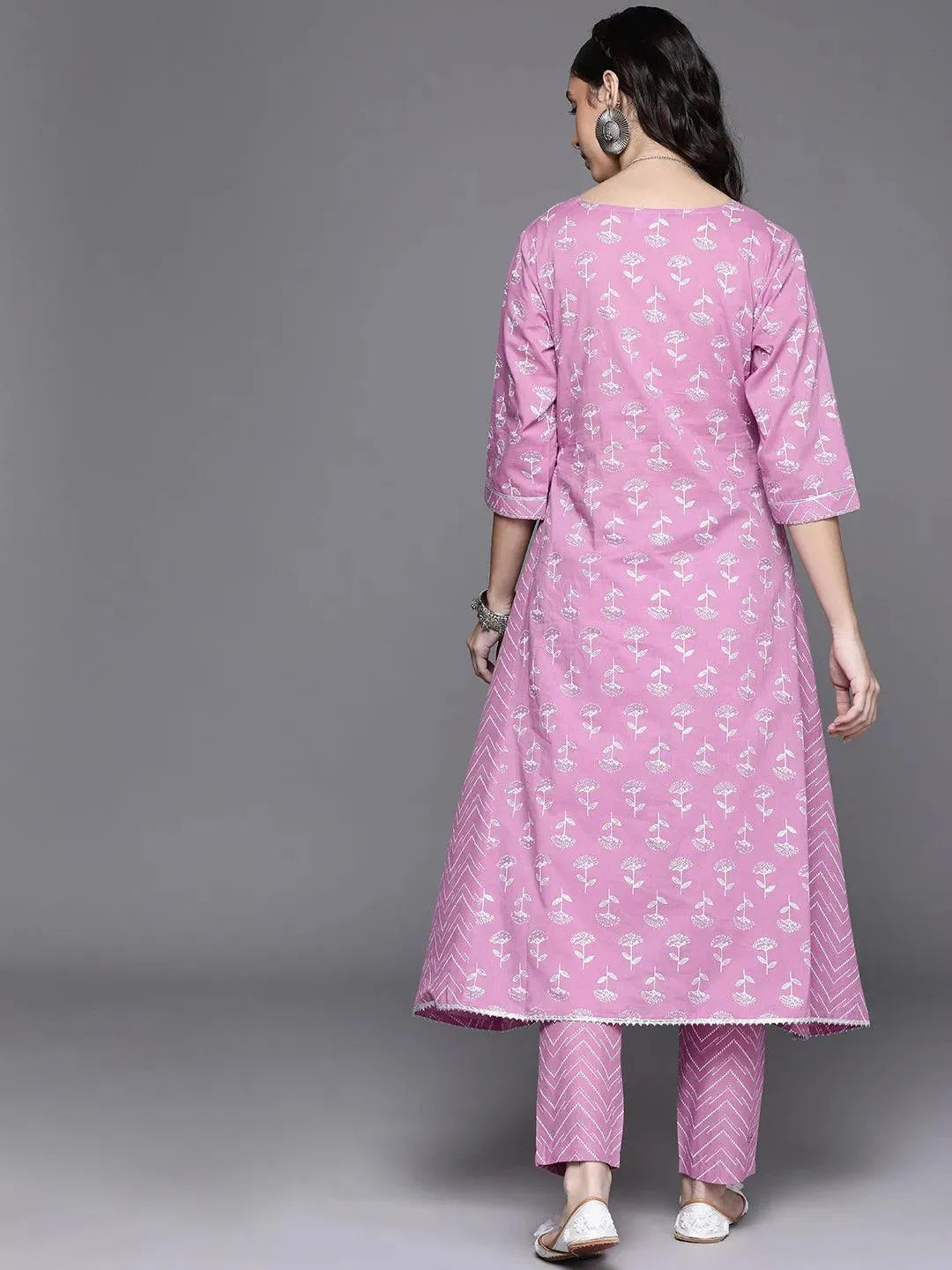 Lavender Printed Cotton Kurta - Libas 