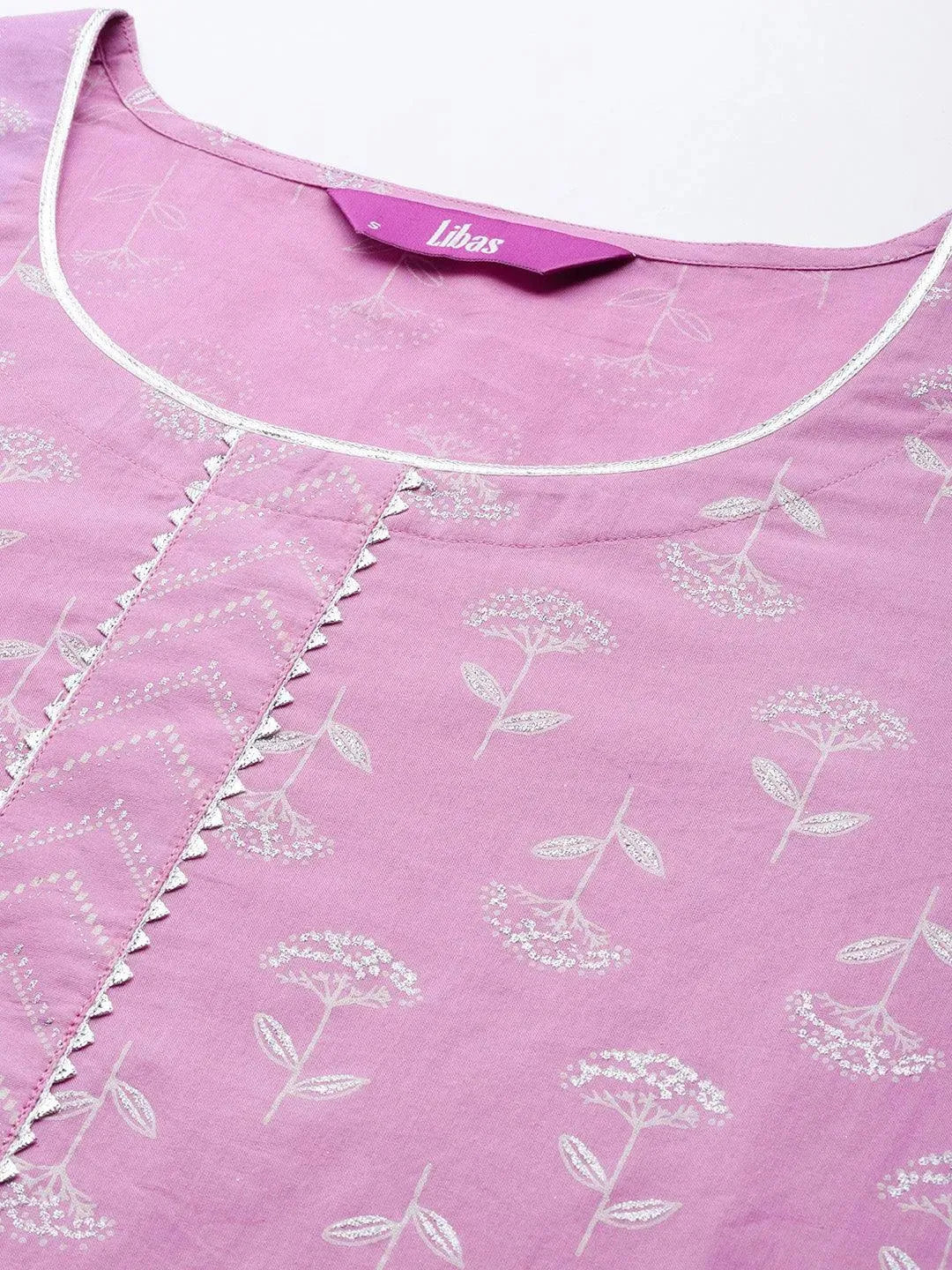 Lavender Printed Cotton Kurta - Libas 