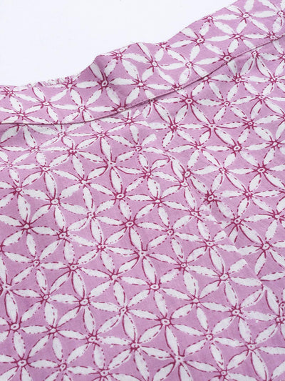 Lavender Printed Cotton Night Suit - Libas
