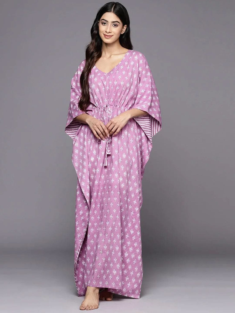 Libas Lavender Printed Cotton Nightdress