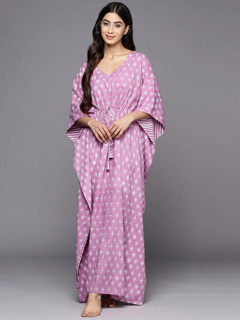 Libas Lavender Printed Cotton Nightdress