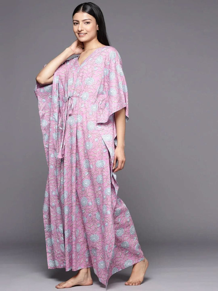 Lavender Printed Cotton Nightdress - Libas