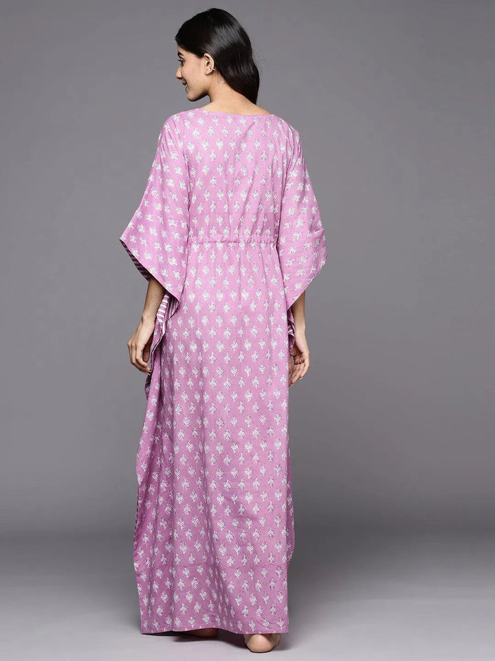 Lavender Printed Cotton Nightdress - Libas