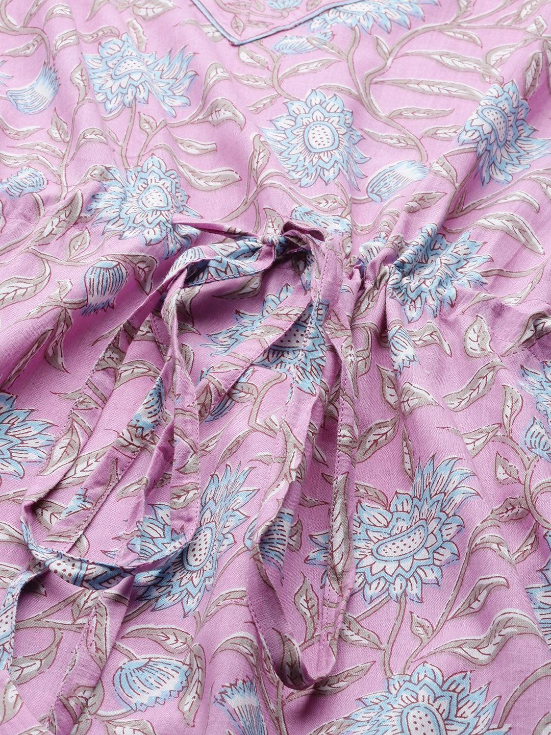 Lavender Printed Cotton Nightdress - Libas