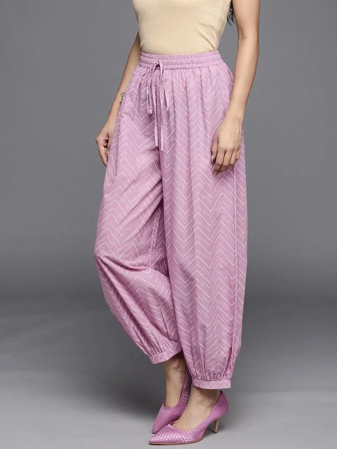 Lavender Printed Cotton Salwar Pants - Libas 