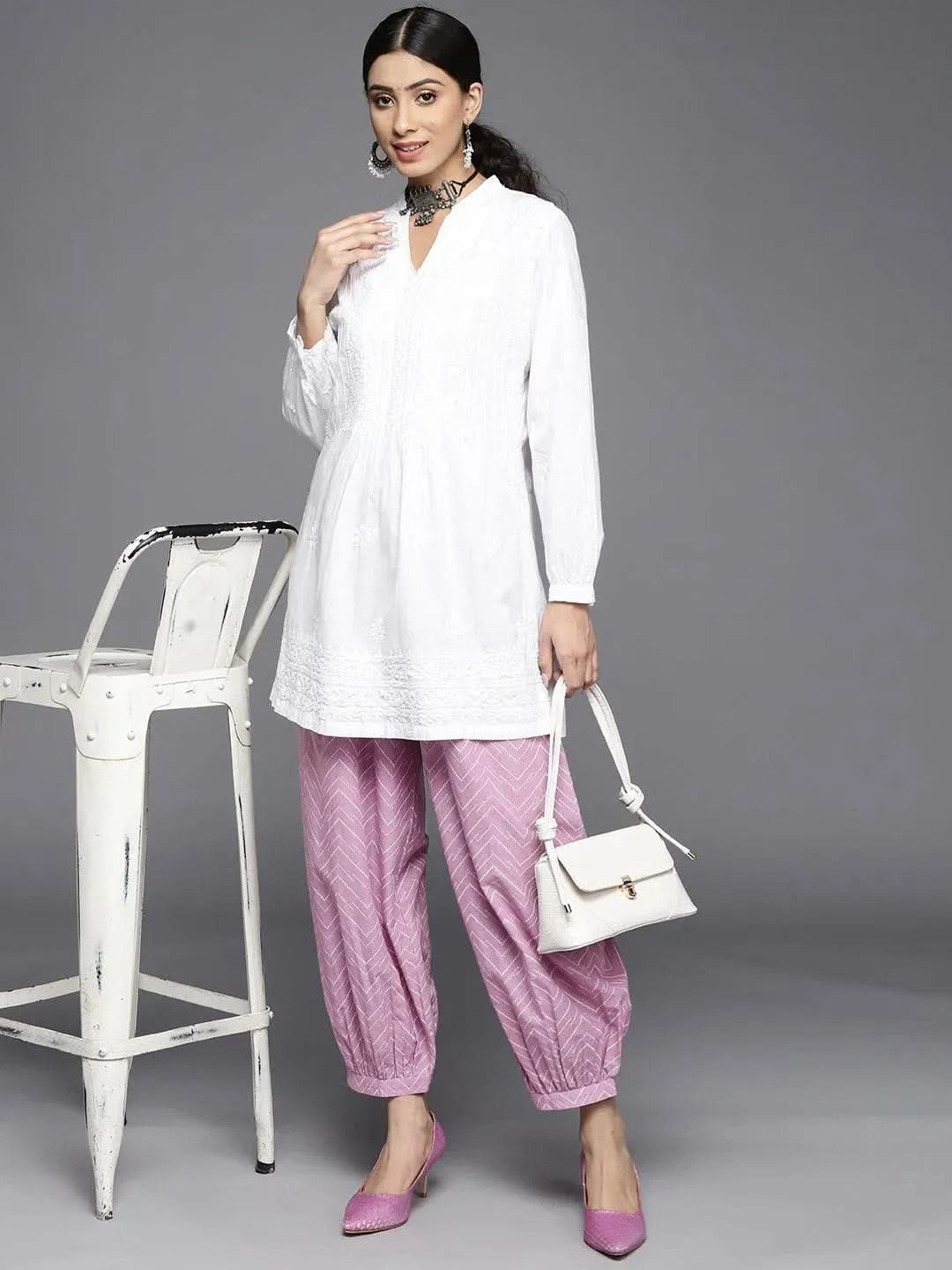 Lavender Printed Cotton Salwar Pants - Libas 