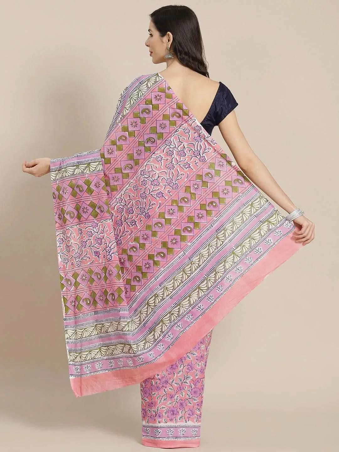

Lavender Printed Cotton Saree
