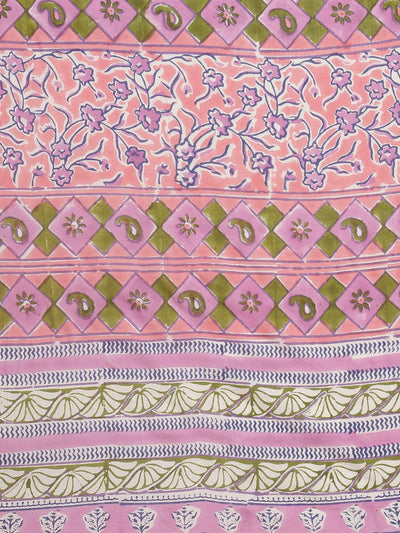 Lavender Printed Cotton Saree - Libas