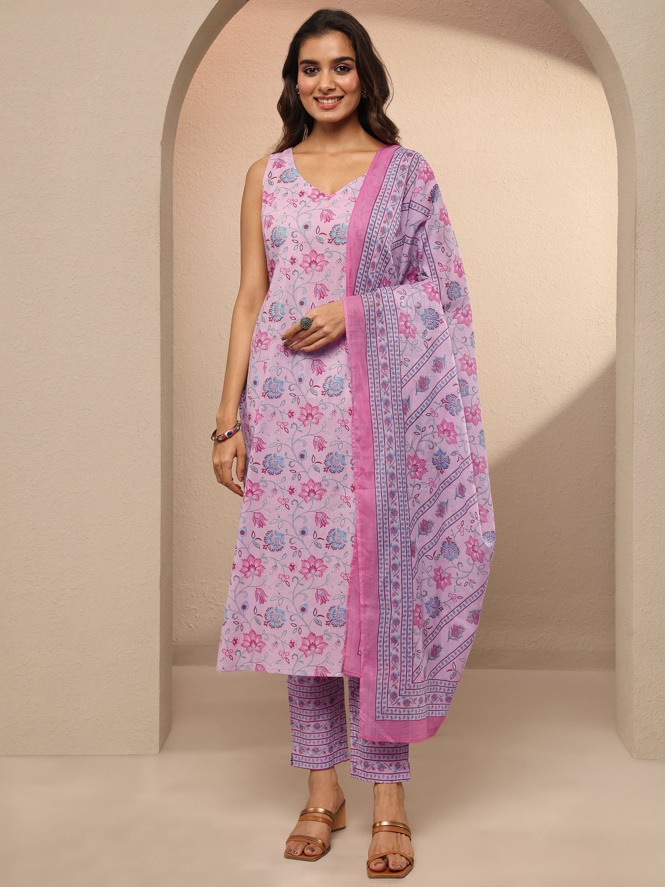 libas Lavender Printed Cotton Straight Suit Set With Dupatta-picture-12