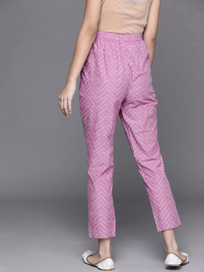 Lavender Printed Cotton Trousers - Libas