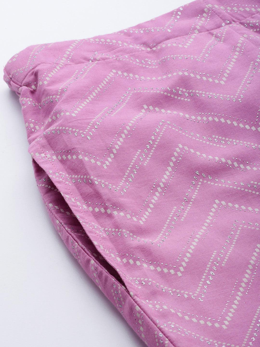 Lavender Printed Cotton Trousers - Libas