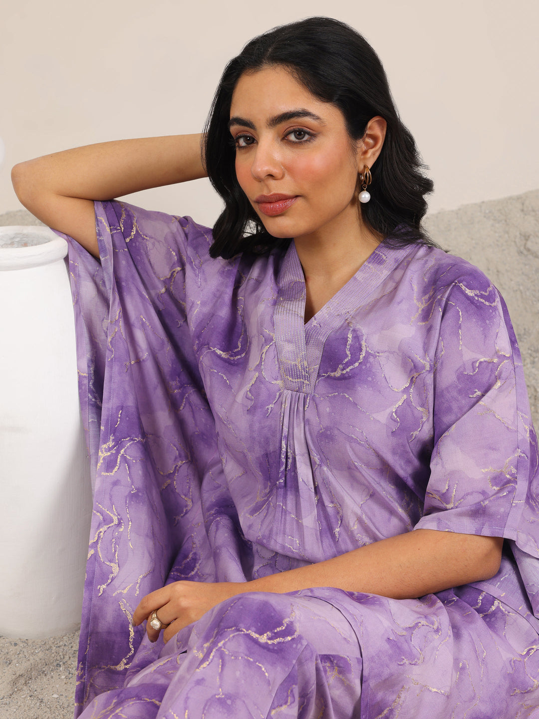  Lavender Printed Silk Blend Co-Ord Sets 
