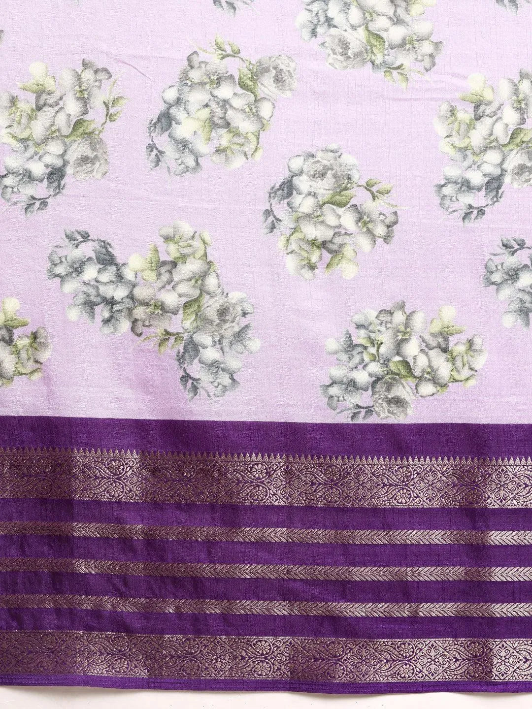 Lavender Printed Silk Blend Saree - Libas