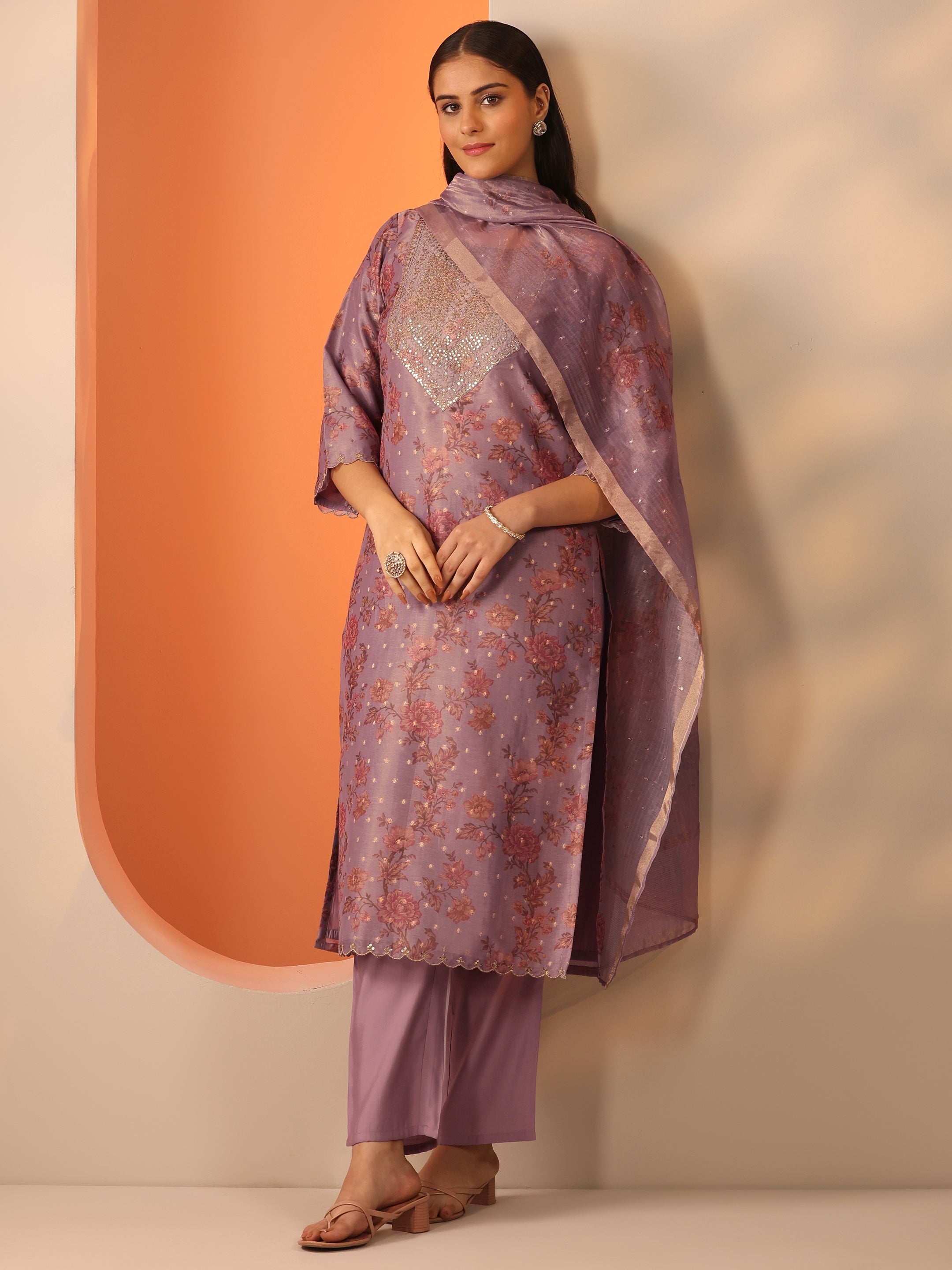 libas Lavender Printed Silk Blend Straight Suit Set With Dupatta-picture-38