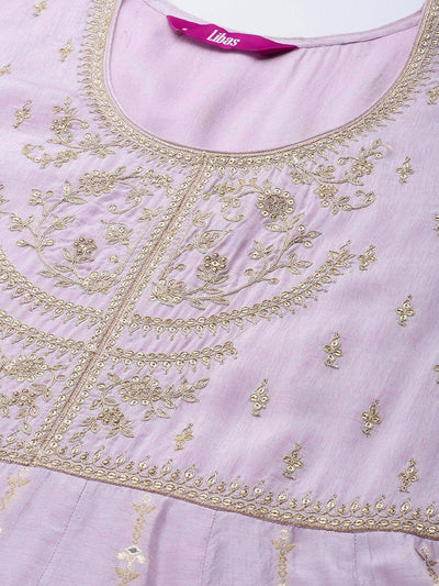 Lavender Self Design Silk Anarkali Suit Set - Libas