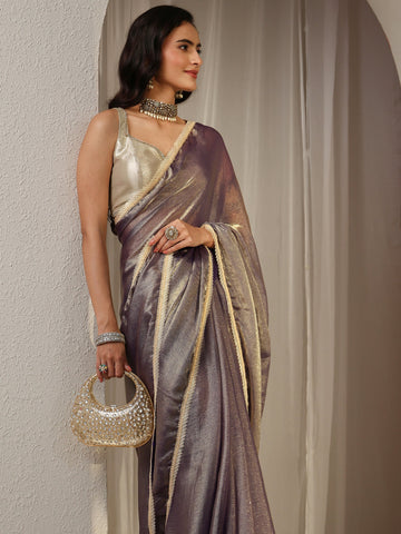 Lavender Solid Chiffon Saree With Unstitched Blouse Piece