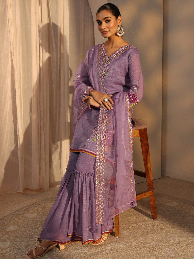 Libas Lavender Woven Design Chiffon Straight Suits Set With Dupatta