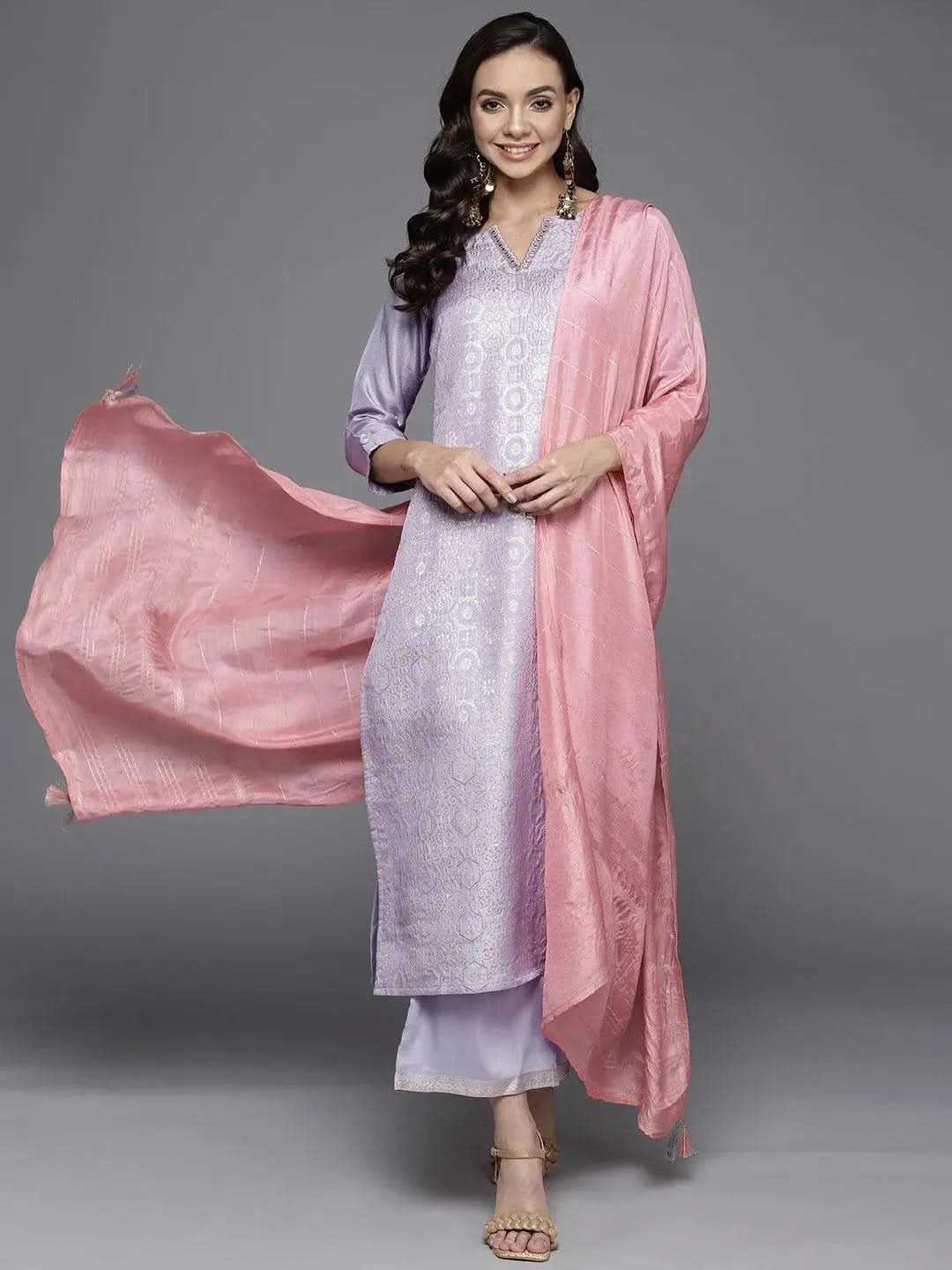 Plus Size Women Lavender Cotton Kurta Set