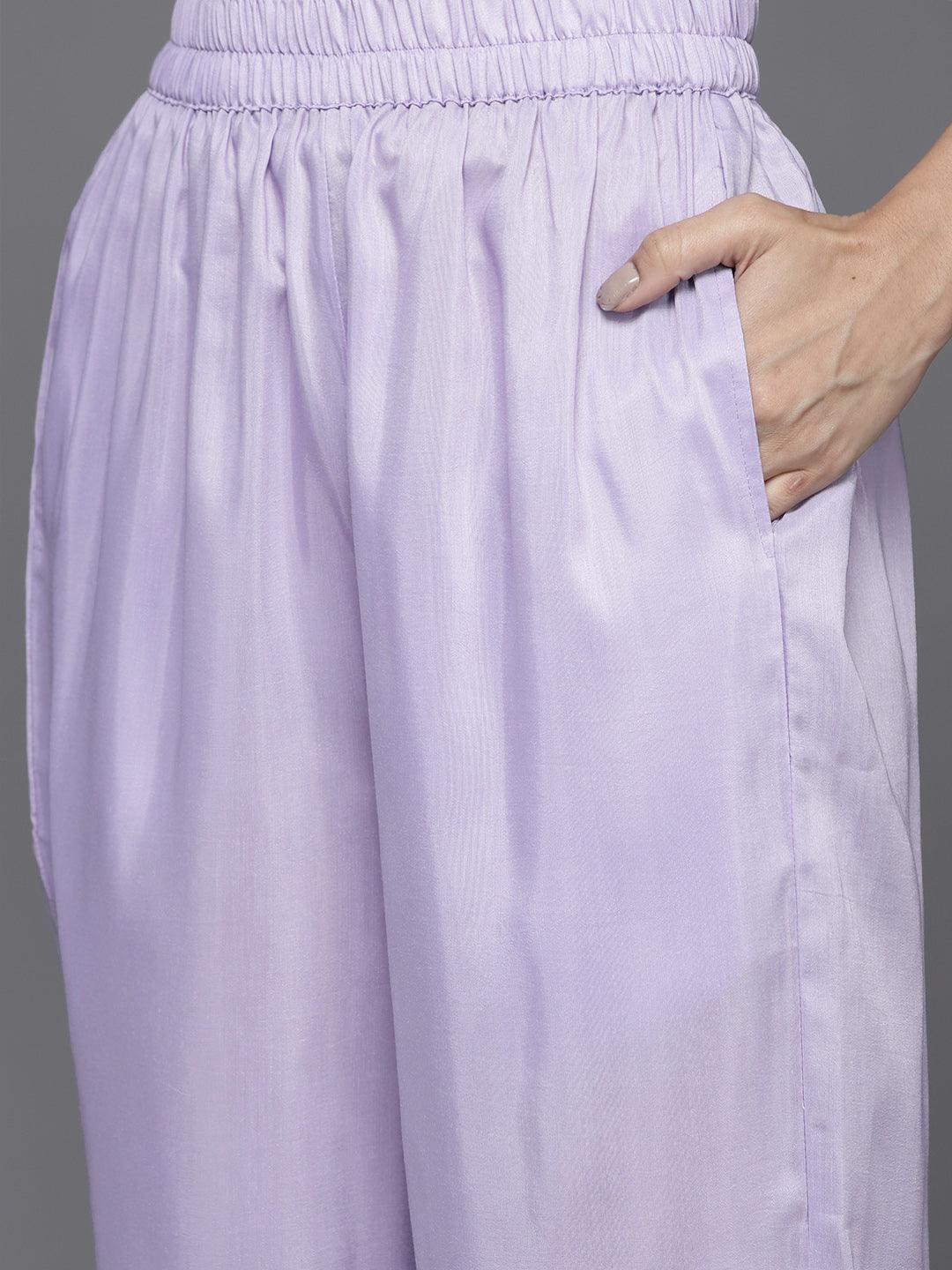 Lavender Woven Design Silk Blend Straight Suit Set - Libas