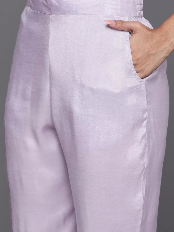 Lavender Woven Design Silk Blend Straight Kurta With Trousers & Dupatta - Libas