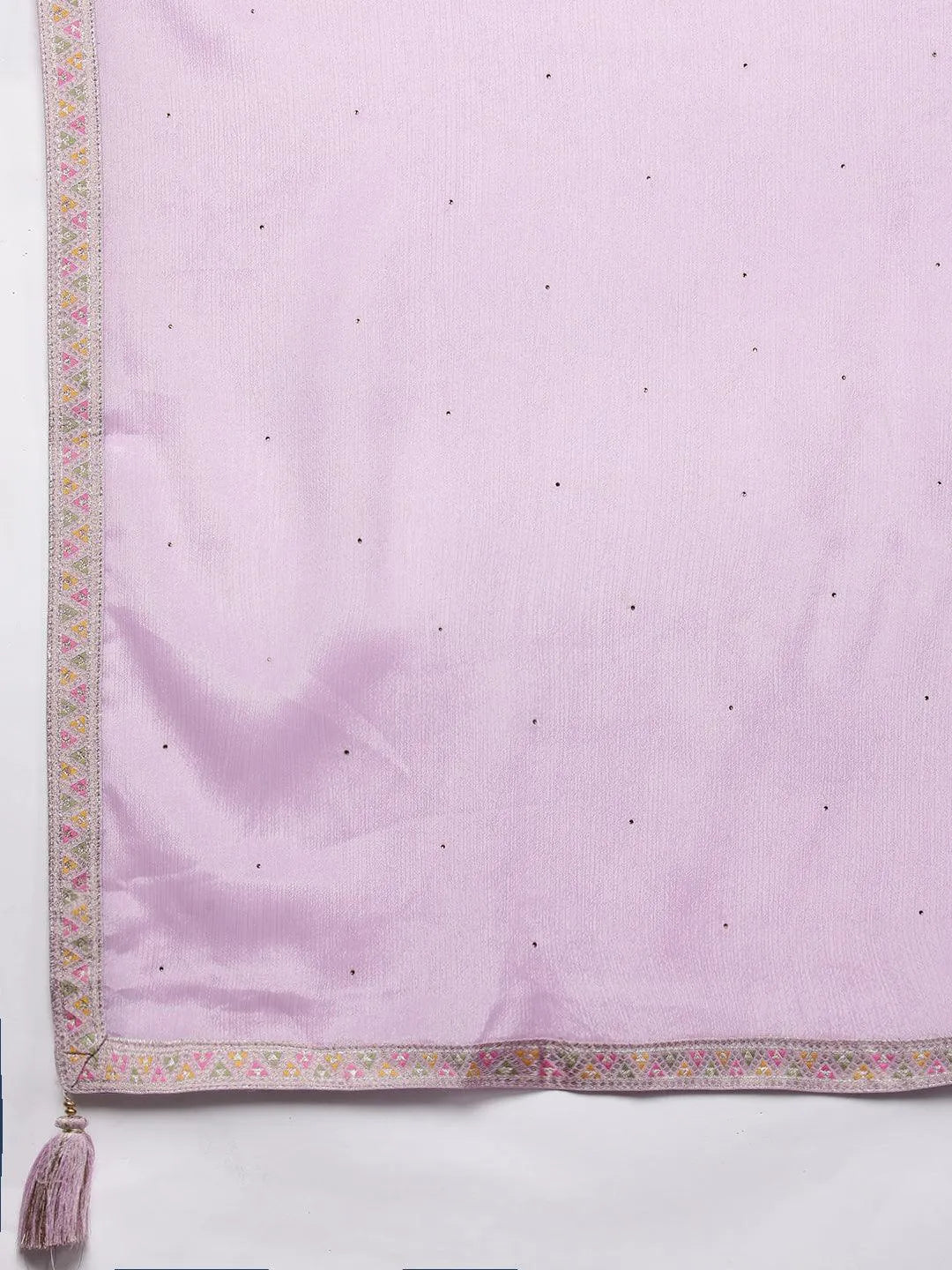 Lavender Woven Design Silk Blend Straight Kurta With Trousers & Dupatta - Libas 