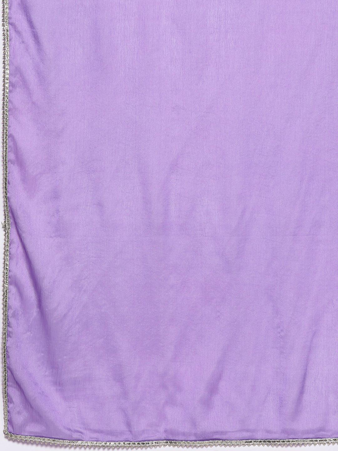 Lavender Yoke Design Silk Blend Straight Kurta With Palazzos & Dupatta - Libas