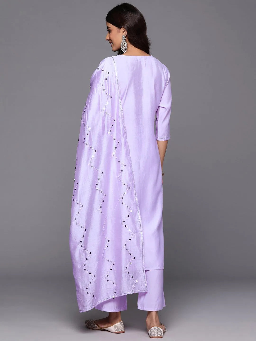 Lavender Lily Lace Straight Kurta Set With Dupatta