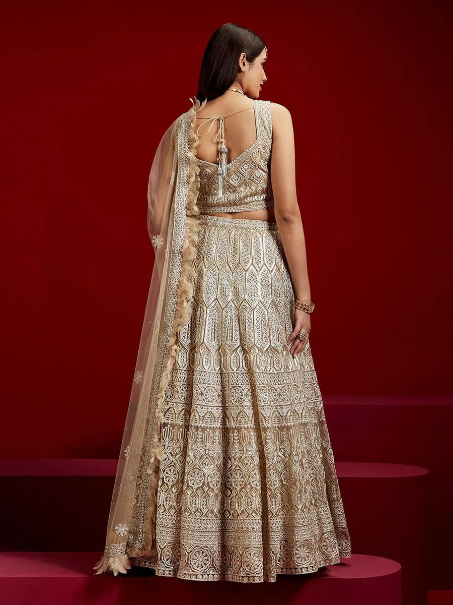 Libas Art Peach Embellished Net Lehenga Set