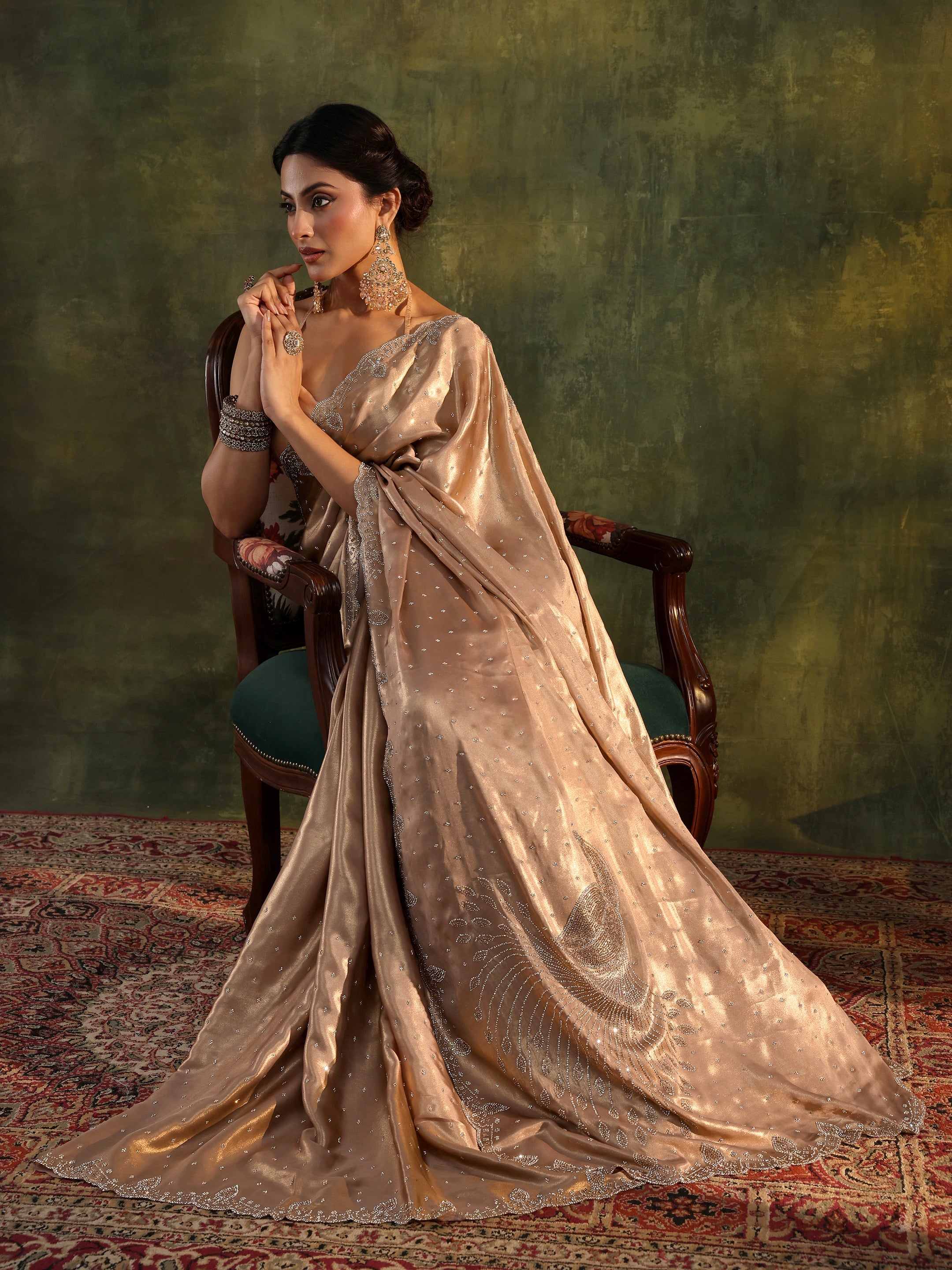 Libas Art Beige Embellished Silk Blend Saree With Unstitched Blouse Piece-picture-22