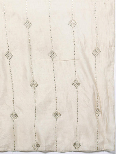 Libas Art Beige Embroidered Silk Blend A-Line Kurta With Trousers & Dupatta - Libas