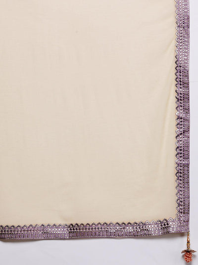 Libas Art Beige Embroidered Silk Blend Straight Kurta With Palazzos & Dupatta - Libas