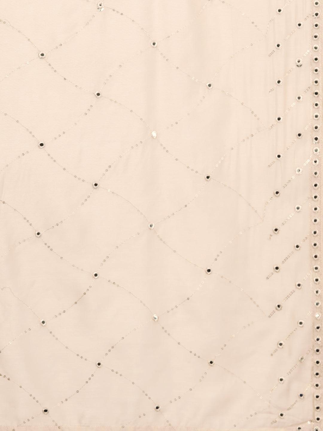 Libas Art Beige Embroidered Silk Blend Straight Kurta With Palazzos & Dupatta - Libas