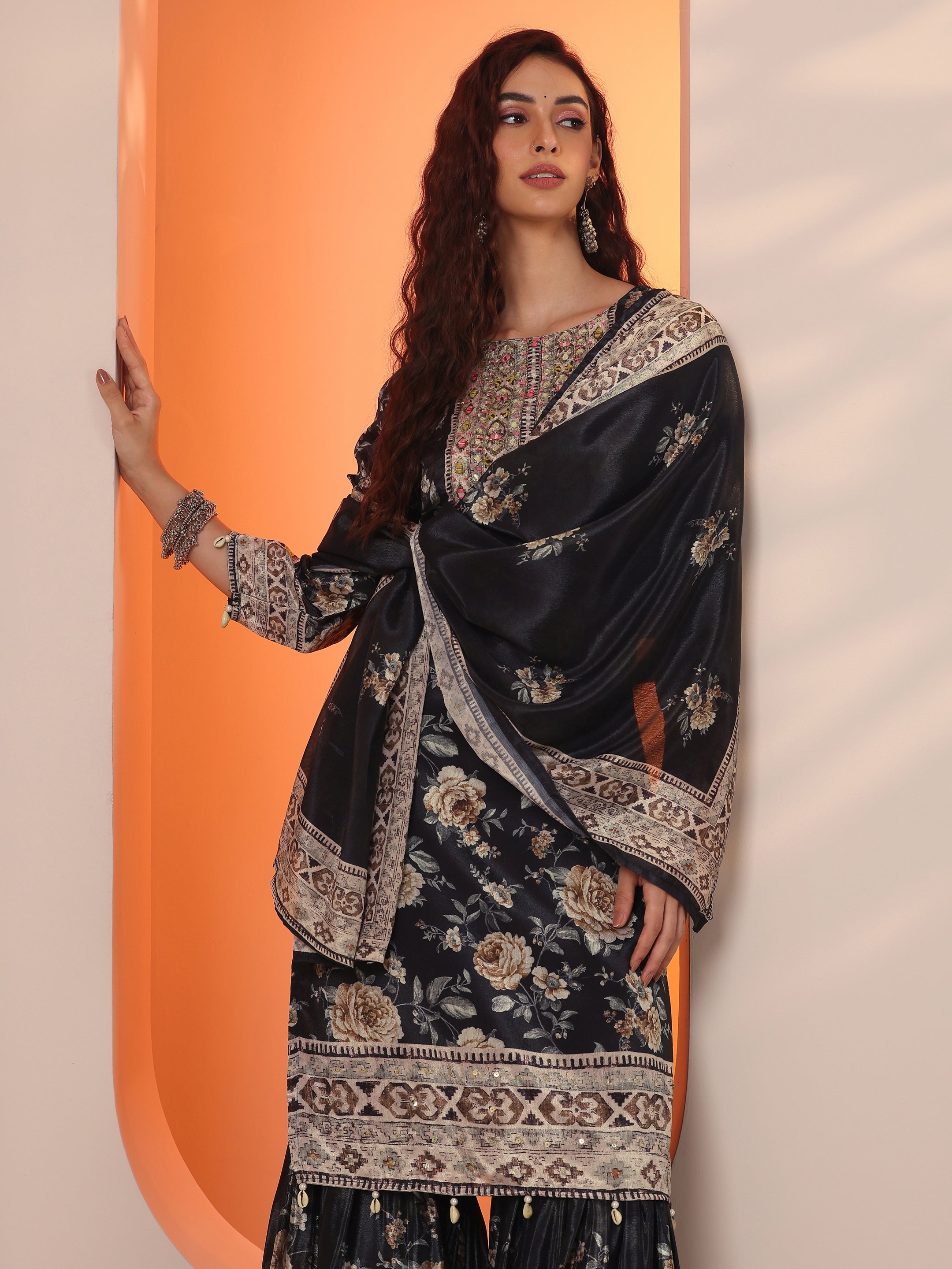 Black Embellished Chinon Straight Suit Set With Dupatta-image-35