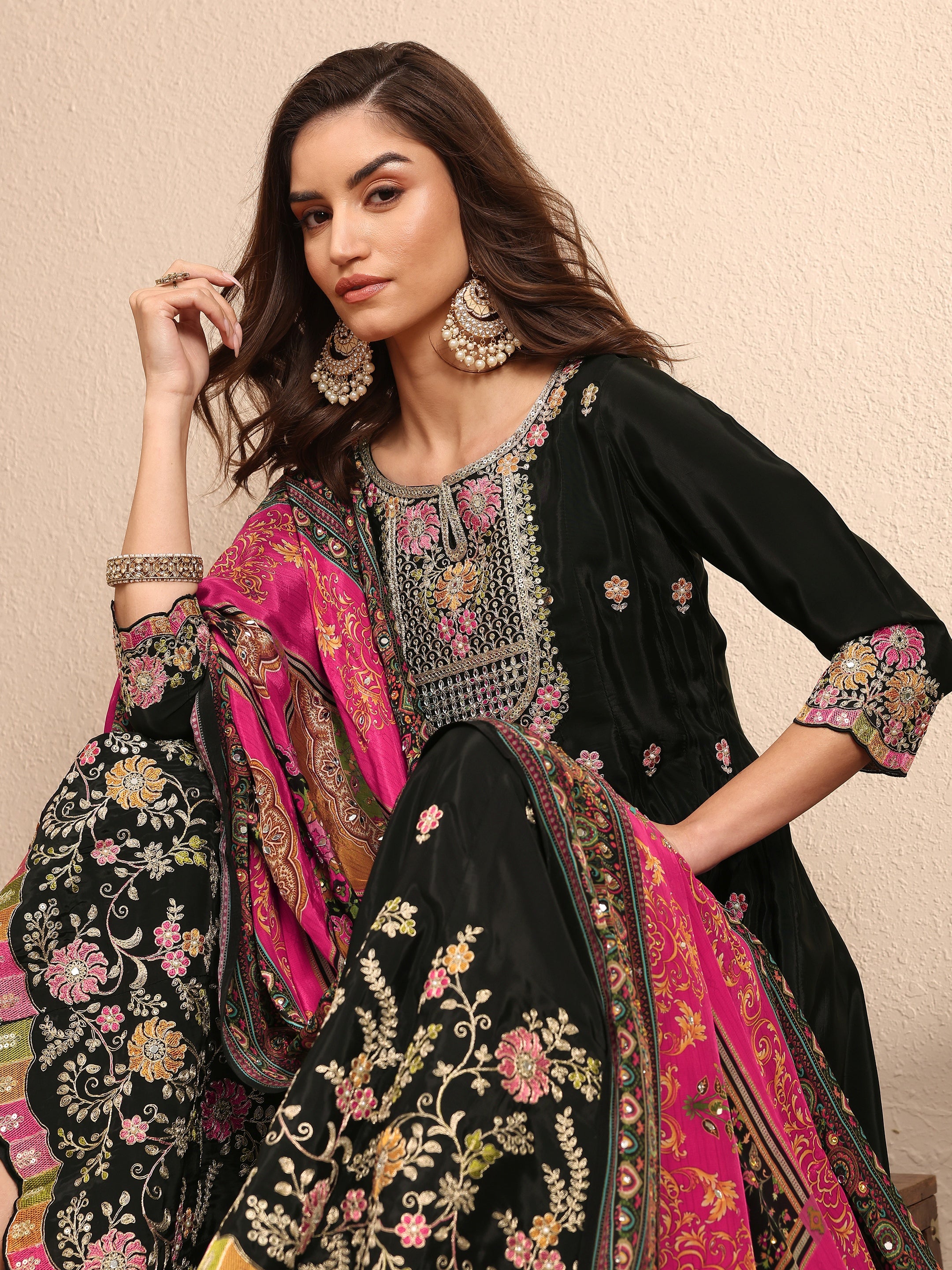 Libas Art Black Embroidered Crepe Anarkali Suit Set With Dupatta-picture-51