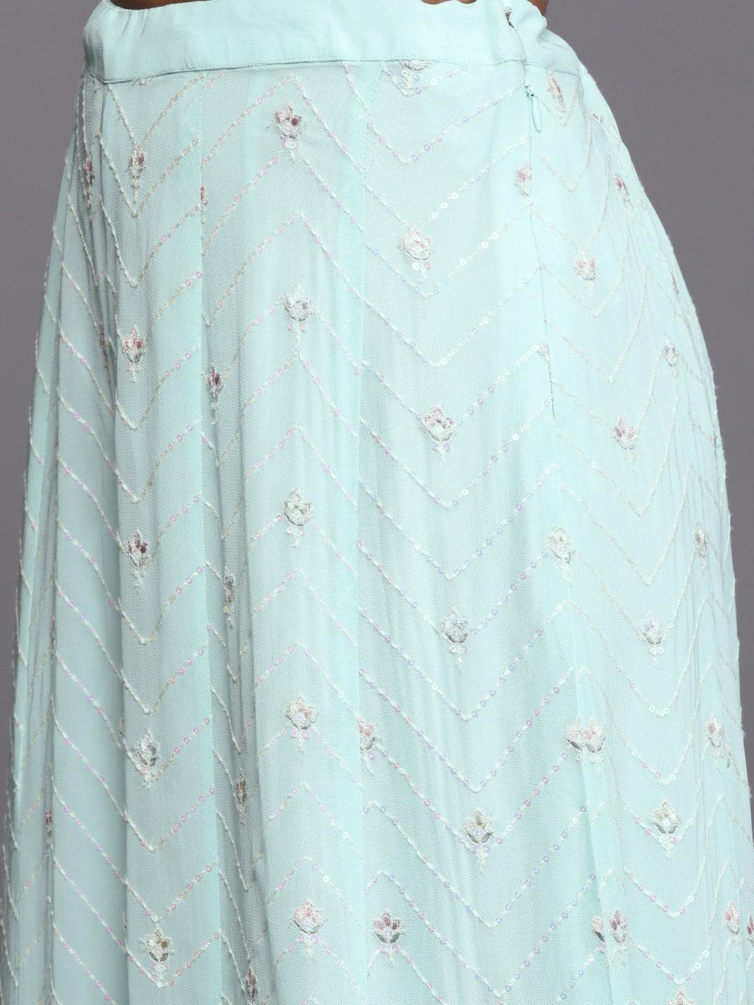 Libas Art Blue Embroidered Georgette Straight Suit With Dupatta